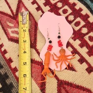 Orange Octopus Dangle Earrings